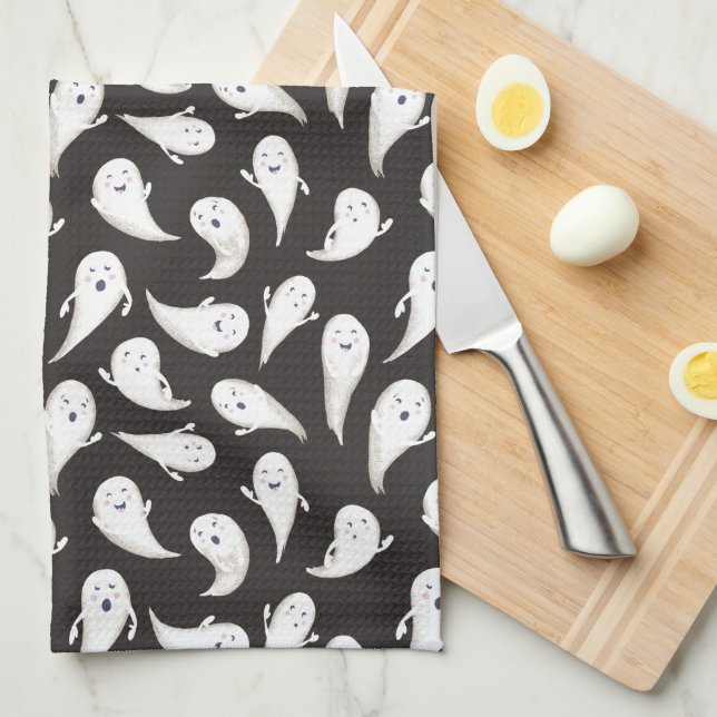 Cute Spöken Black Halloween Kitchen Towel Kökshandduk (Vikt i Fjärdedel)