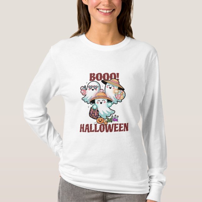 Cute Spöken Boo Halloween T-Shirt (Framsida)