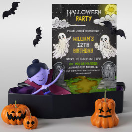 Cute Spöken Graveyard Halloween Födelsedagsfest Inbjudningar