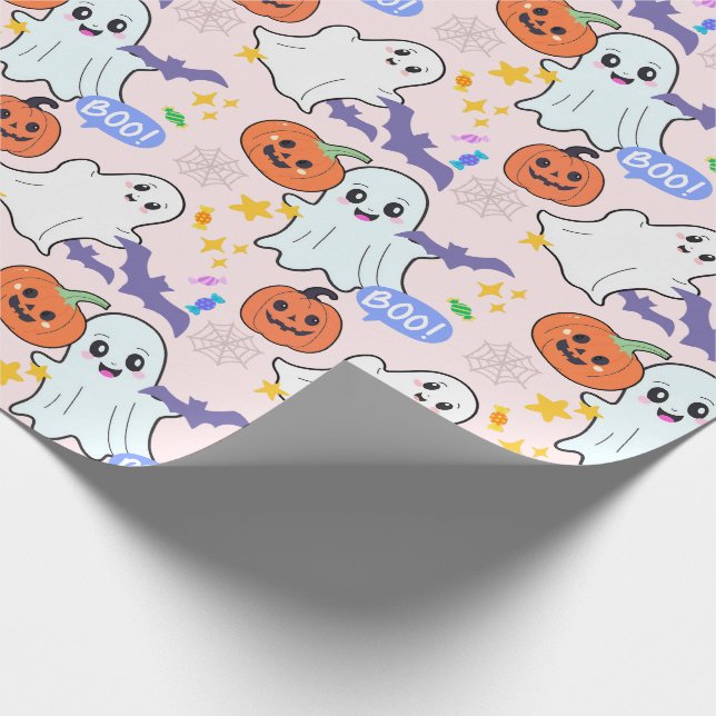 Cute Spöken med Pumpkins Halloween Wrapping Papper Presentpapper (Hörn)