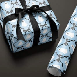 Cute Spöken och Black Bows på Blue Halloween Presentpapper