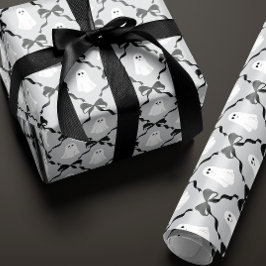 Cute Spöken och Black Bows på Grått Halloween Presentpapper