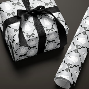 Cute Spöken och Black Bows på Grått Halloween Presentpapper