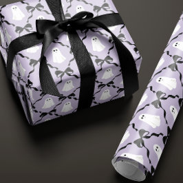 Cute Spöken och Black Bows på Lilac Halloween Presentpapper