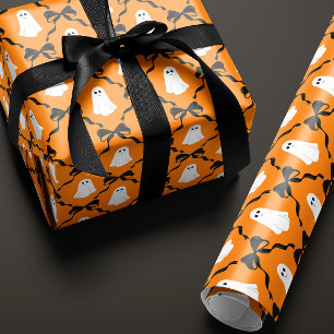 Cute Spöken och Black Bows på Orange Halloween Presentpapper