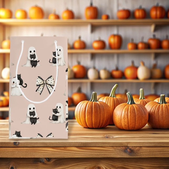 Cute Spöken och katter på Halloween Gift Bag (Blush Ghosts and Cats Halloween Gift Tag)