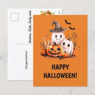 Cute Spöken och Pumpkins - Happy halloween Helg Vykort