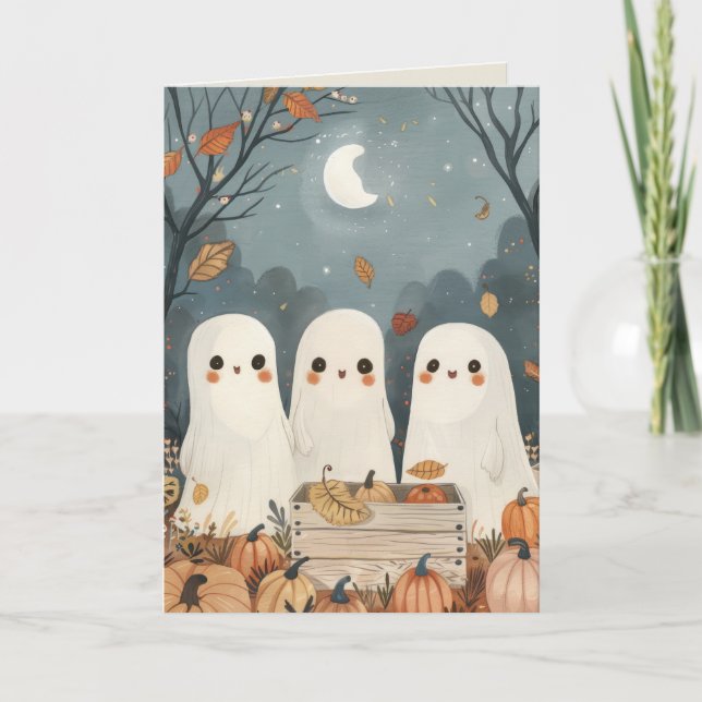 Cute Spöken och Pumpkins Whimsical Happy halloween Kort (Framsida)