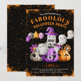 Cute Spöken och pumpor BOO Halloween fest black Inbjudningar