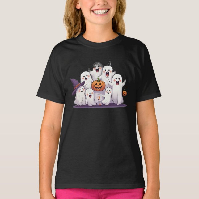 Cute Spöken & Pumpkin Kids Halloween T-Shirt (Framsida)