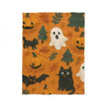Cute Spöken & Pumpkins | Halloween Fleece Blanket