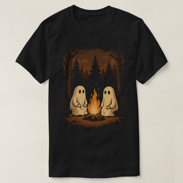 Cute Spöken runt Campfire Halloween T Shirt (Design framsida)