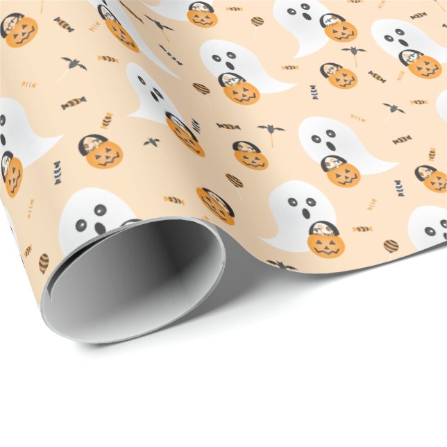 Cute Spöken Trick eller Behandla Candy Mönster Ora Presentpapper (Rullad Hörn)