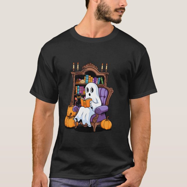 Cute spöket bokar bok läser katt lustig bok readi t shirt (Framsida)