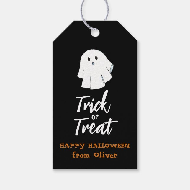 Cute spökmärkre Bus eller godis Halloween Gift Presentetikett (Framsidan)