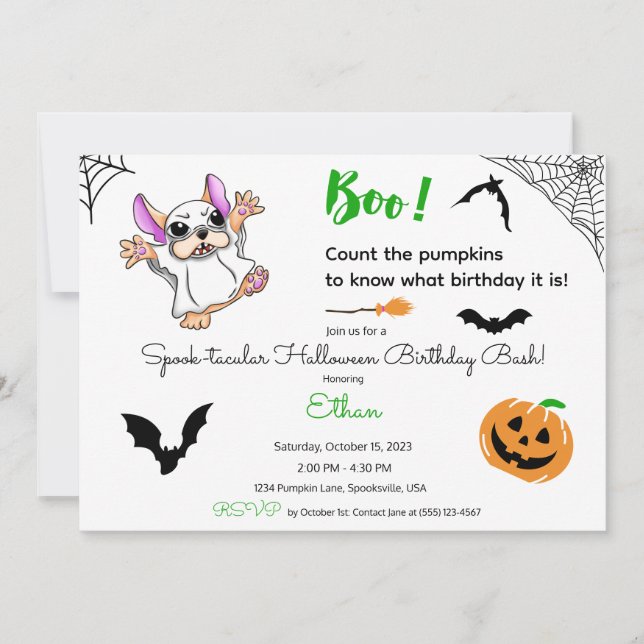 Cute spökpumpor Halloween Första födelsedagen Inbjudningar (Framsida)