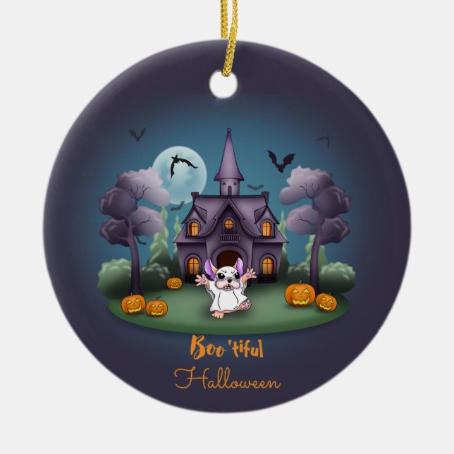 Cute spökpumpor Haunted House Halloween Julgransprydnad Keramik (Framsidan)