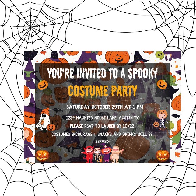 Cute Spooktacular Children Costume Party-inbjudan Inbjudningar (Cute Spooktacular kids Costume Party Invitation front)