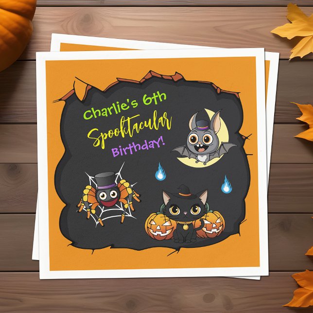 Cute Spooktacular Halloween Cartoon Birthday Party Pappersservett (Skapare uppladdad)