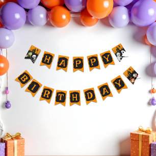 Cute Spooktacular Halloween Monster Grattis på föd Vimplar