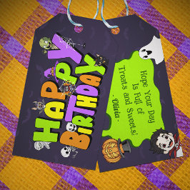 Cute Spooktacular Halloween Monster Happy Birthday Presentetikett