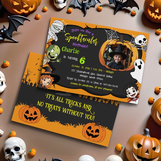 Cute Spooktacular Halloween Monster Photo Birthday Inbjudningar (Skapare uppladdad)