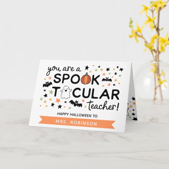 Cute Spooktacular Teacher Happy halloween Kort (Gul blomma)