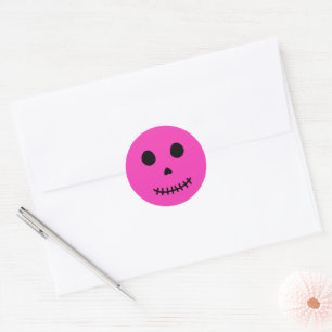 Cute Spooky Adsible Rosa Halloween Skull Runt Klistermärke