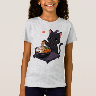 Cute Spooky Black Cat och Midnight Ramen T Shirt