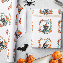 Cute Spooky Black Cat Witch Hat Pumpkin Halloween Presentpapper
