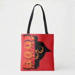 Cute Spooky Cat med "Boo": Halloween Cat Design Tygkasse