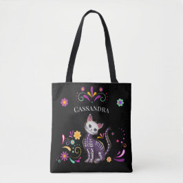Cute Spooky Cat med färgade blommor Tygkasse