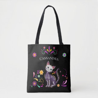 Cute Spooky Cat med färgade blommor Tygkasse
