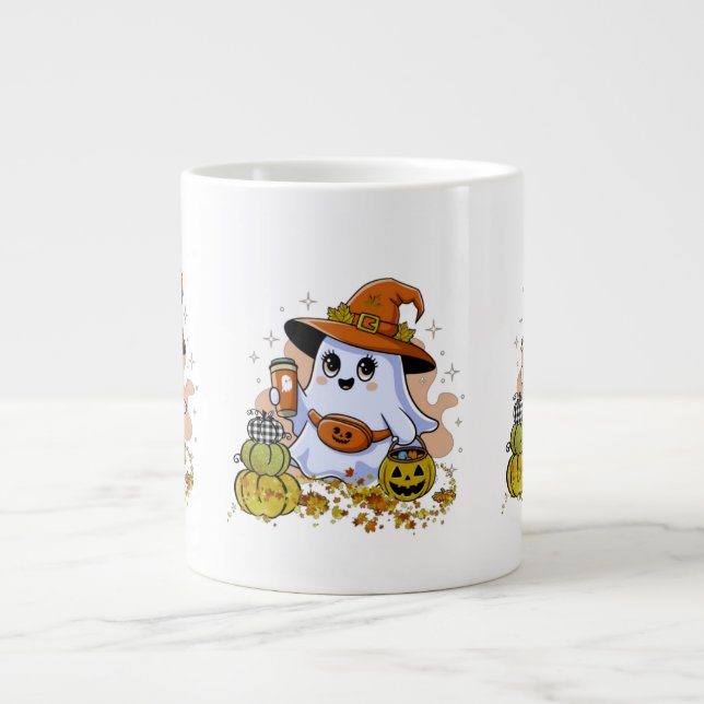 Cute Spooky Drinking Coffee Specialty Mugg Jumbo Mugg (Framsidan)