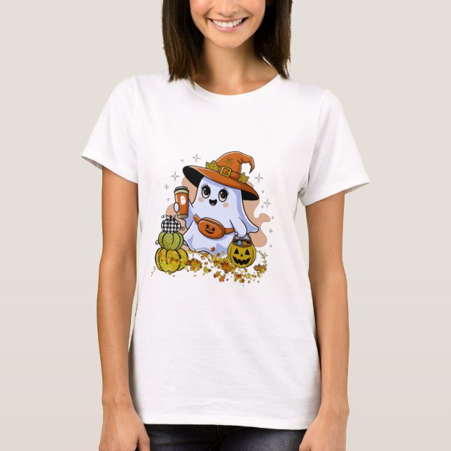 Cute Spooky Drinking Coffee T Shirt (Framsida)