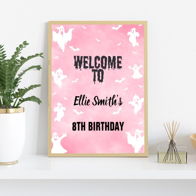 Cute Spooky Editable Party Poster (Pink Halloween Party Signs)
