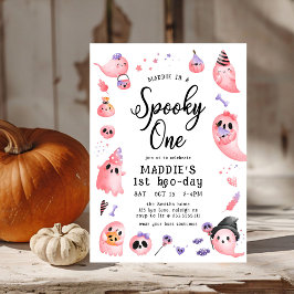 Cute Spooky En Rosa Halloween Ghost 1:a födelsedag Inbjudningar