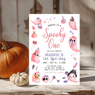 Cute Spooky En Rosa Halloween Ghost 1:a födelsedag Inbjudningar