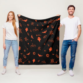 Cute Spooky Ghost Black Orange Halloween Fleecefilt