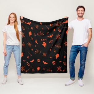 Cute Spooky Ghost Black Orange Halloween Fleecefilt