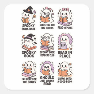 Cute Spooky Ghost Bok Stickers Fyrkantigt Klistermärke