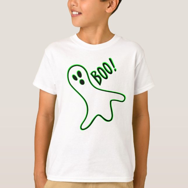 Cute Spooky Ghost Boys Halloween Bus eller godis T Shirt (Framsida)