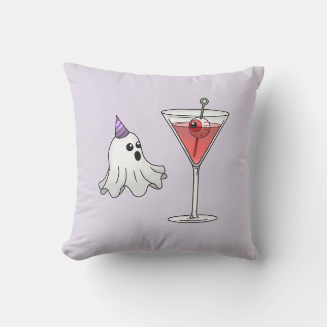 Cute Spooky Ghost & Creepy Cocktail Kudde (Framsida)