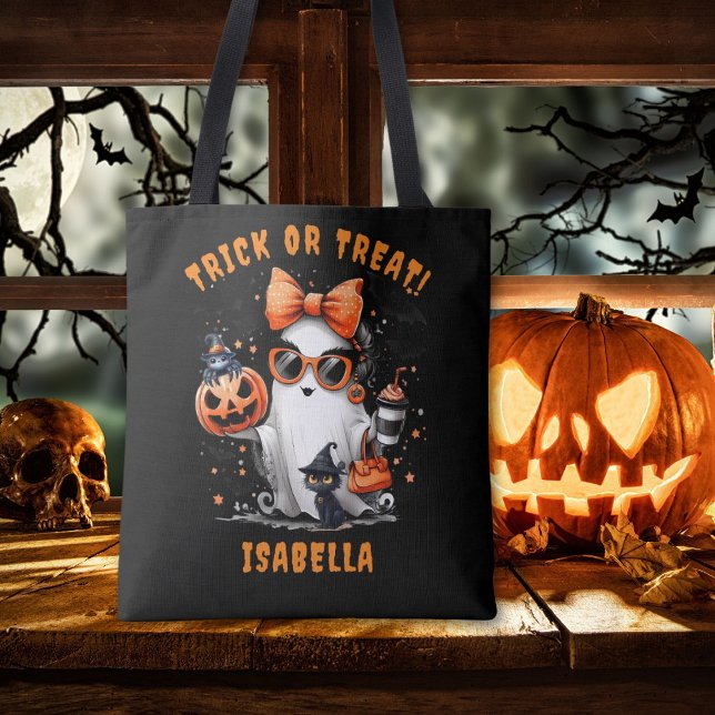 Cute Spooky Ghost Halloween Bus eller godis Tote Tygkasse (Skapare uppladdad)