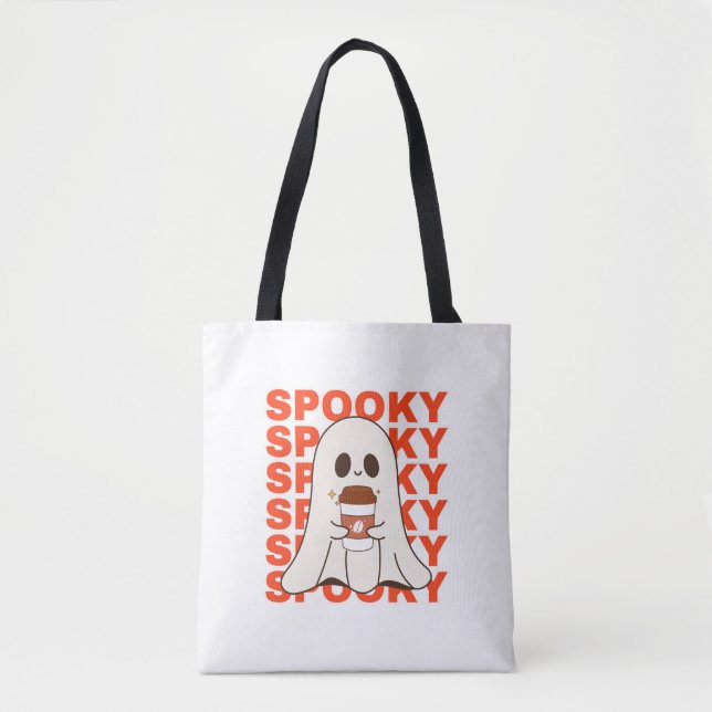 Cute Spooky Ghost Halloween Tote Bag Tygkasse (Framsida)