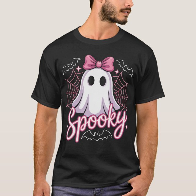 Cute Spooky Ghost Shirt | Rosa Bow Pastel Hallowee T (Framsida)