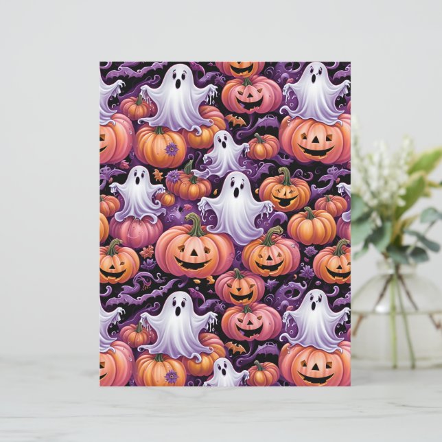 Cute Spooky Ghosts & Jack-o'-Lantern Pattern Paper (Stående Fram)