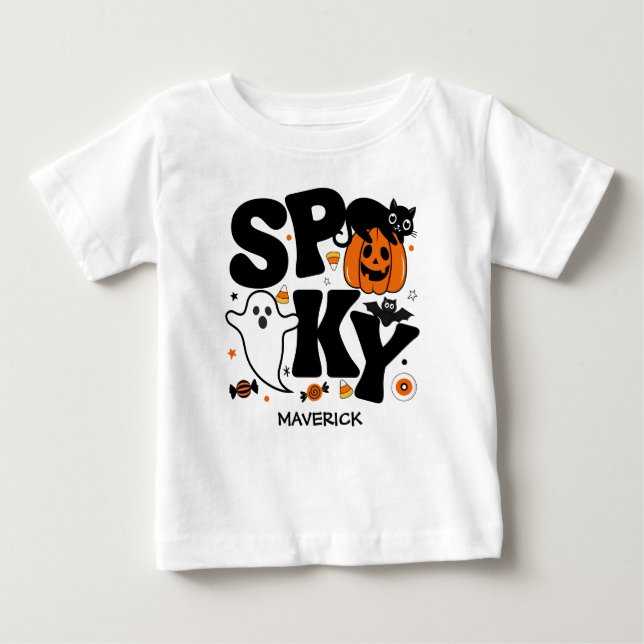 Cute Spooky Halloween Black and Orange T Shirt (Framsida)