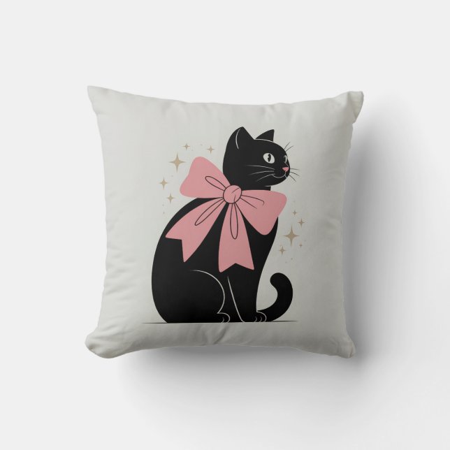 Cute Spooky Halloween Black Cat Bow Kudde (Framsida)