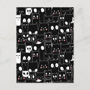 Cute Spooky Halloween Black White Tecknad Animal Helg Vykort